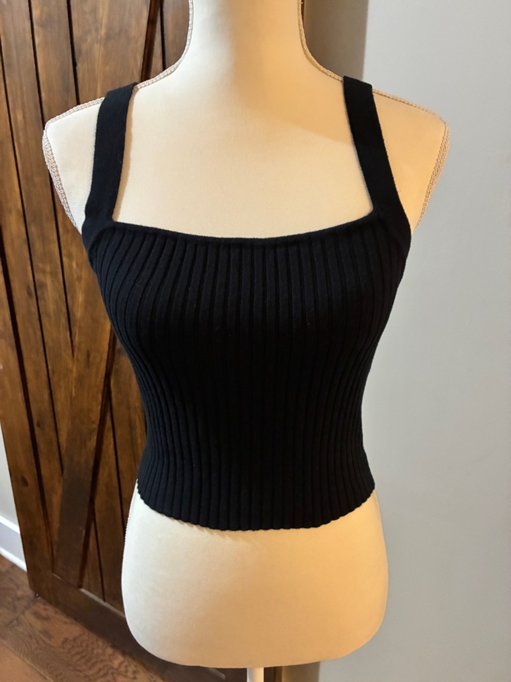 Good American Women's 100% Cotton Knit Ribbed Tank Crop Top Black - EUC Size 2